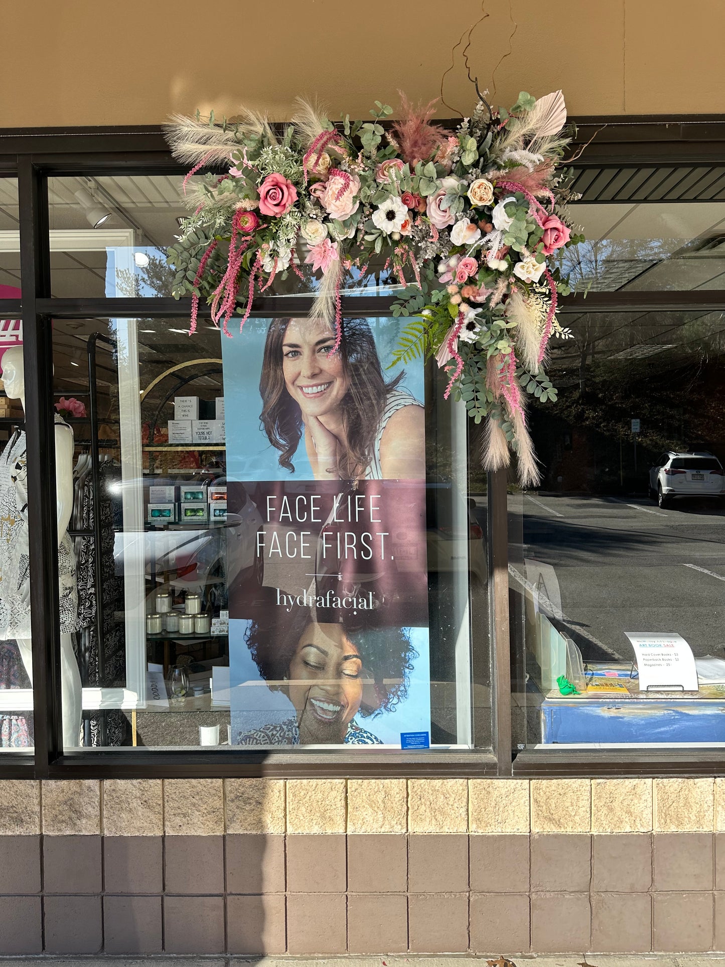 Blush & Pink Floral Swag with Pampas Grass – Storefront or Event Installation