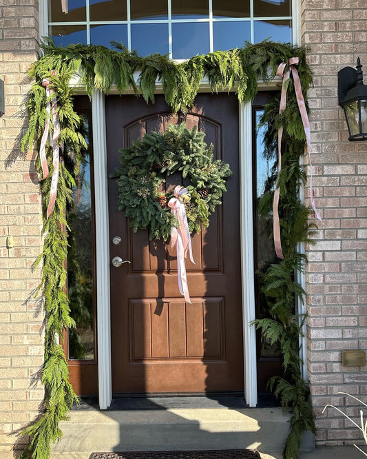 Fresh Evergreen Wreath & Garland Set – Holiday Front Door Décor