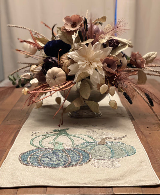 Fall Harvest Floral Centerpiece with Pumpkins – Rustic Thanksgiving Table Décor