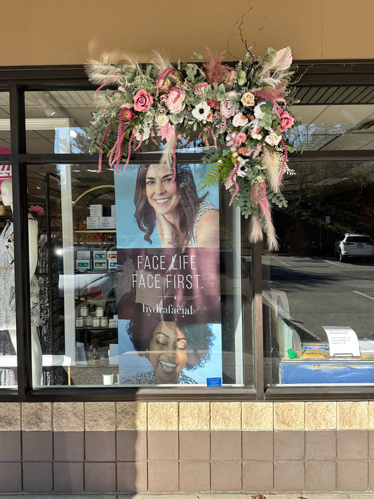 Blush & Pink Floral Swag with Pampas Grass – Storefront or Event Installation